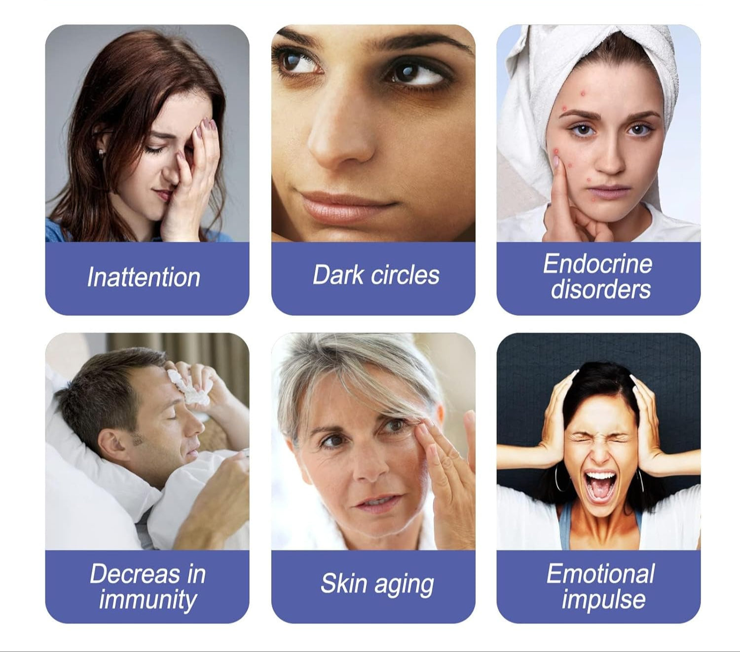 Chart showing symptoms of insomnia with images and text labels.